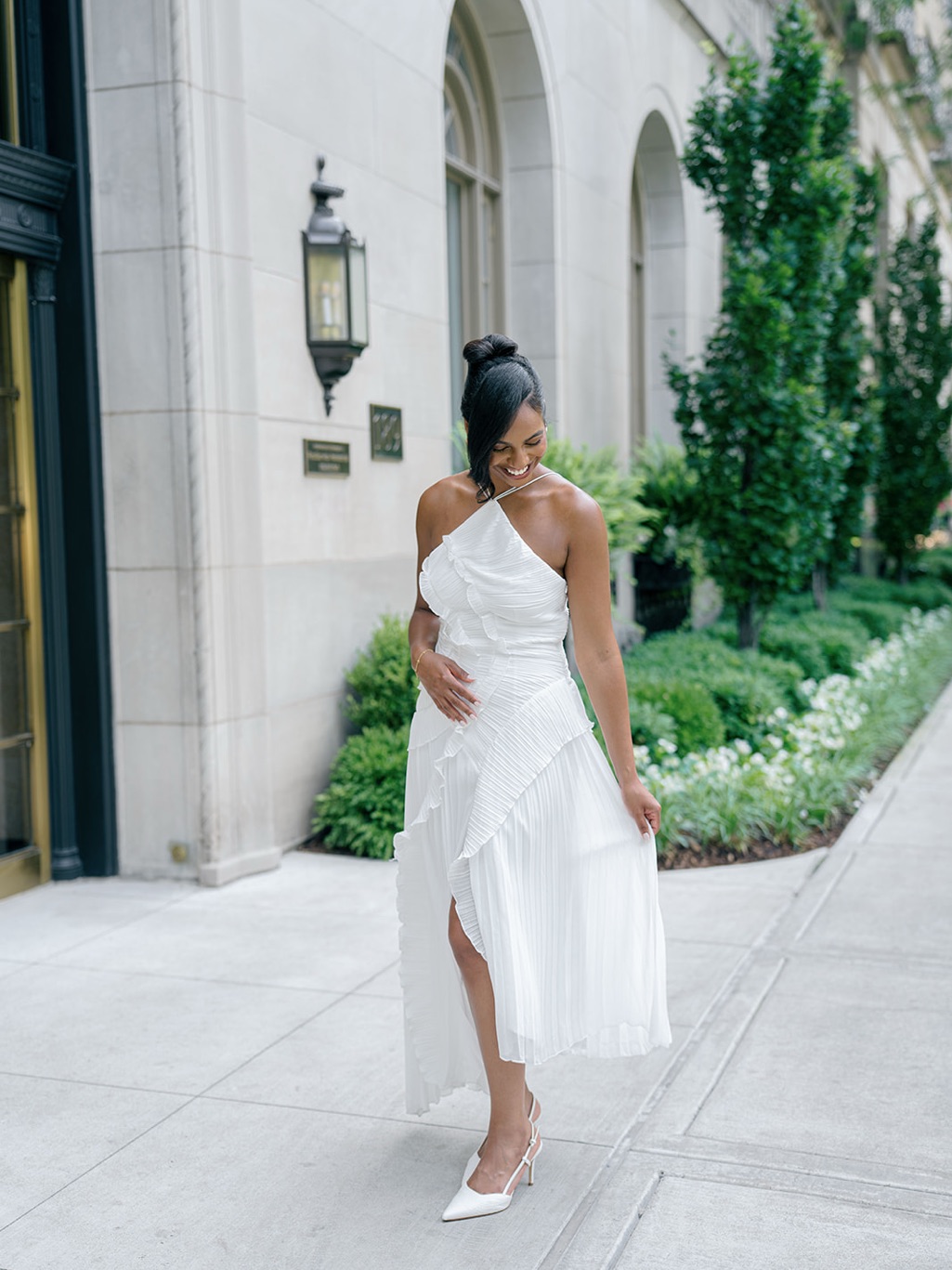 Ivory Halter Ruffle Pleated Midi Dress — image 3 of 6